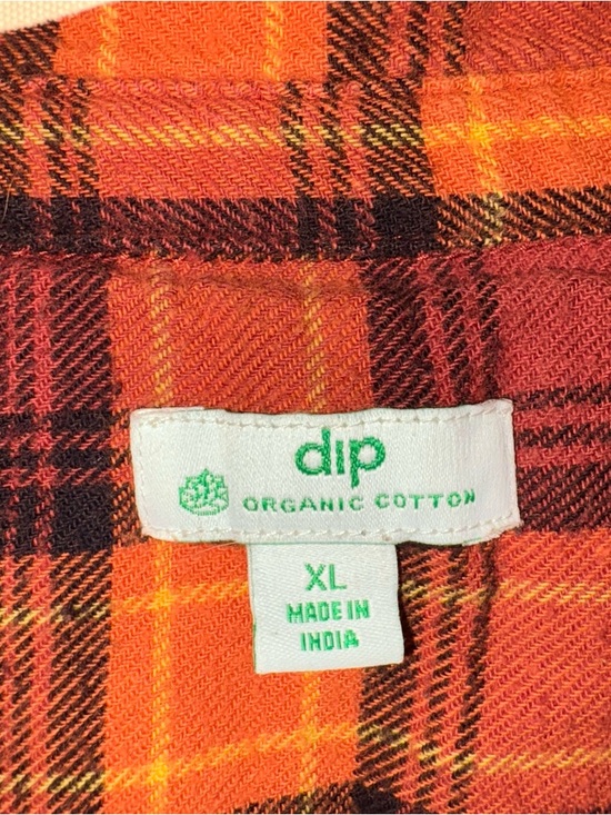 dip Organic Cotton Orange and Burgundy Oversized Plaid Shirt - Picture 2 of 4